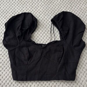 House of Harlow 1960 Black Puff Sleeve Crop Top